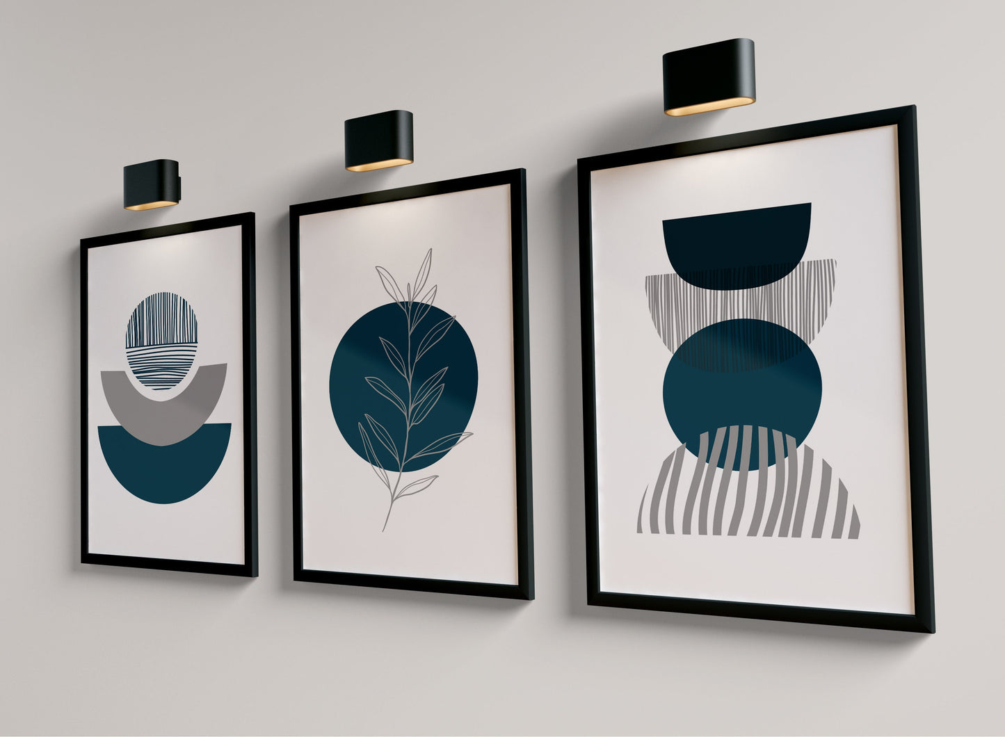 Set of 3 Teal & Grey Boho Wall Art Prints