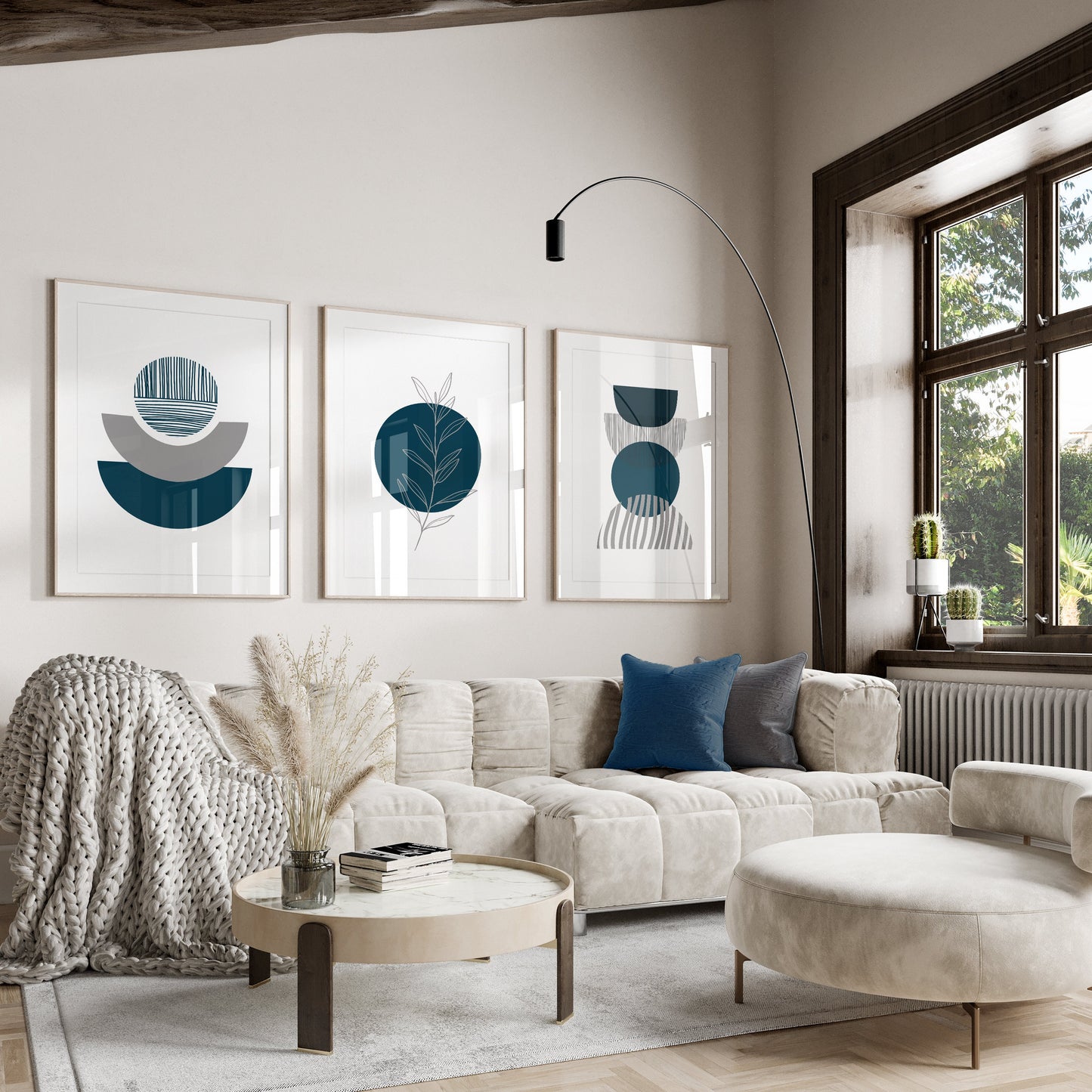 Set of 3 Teal & Grey Boho Wall Art Prints