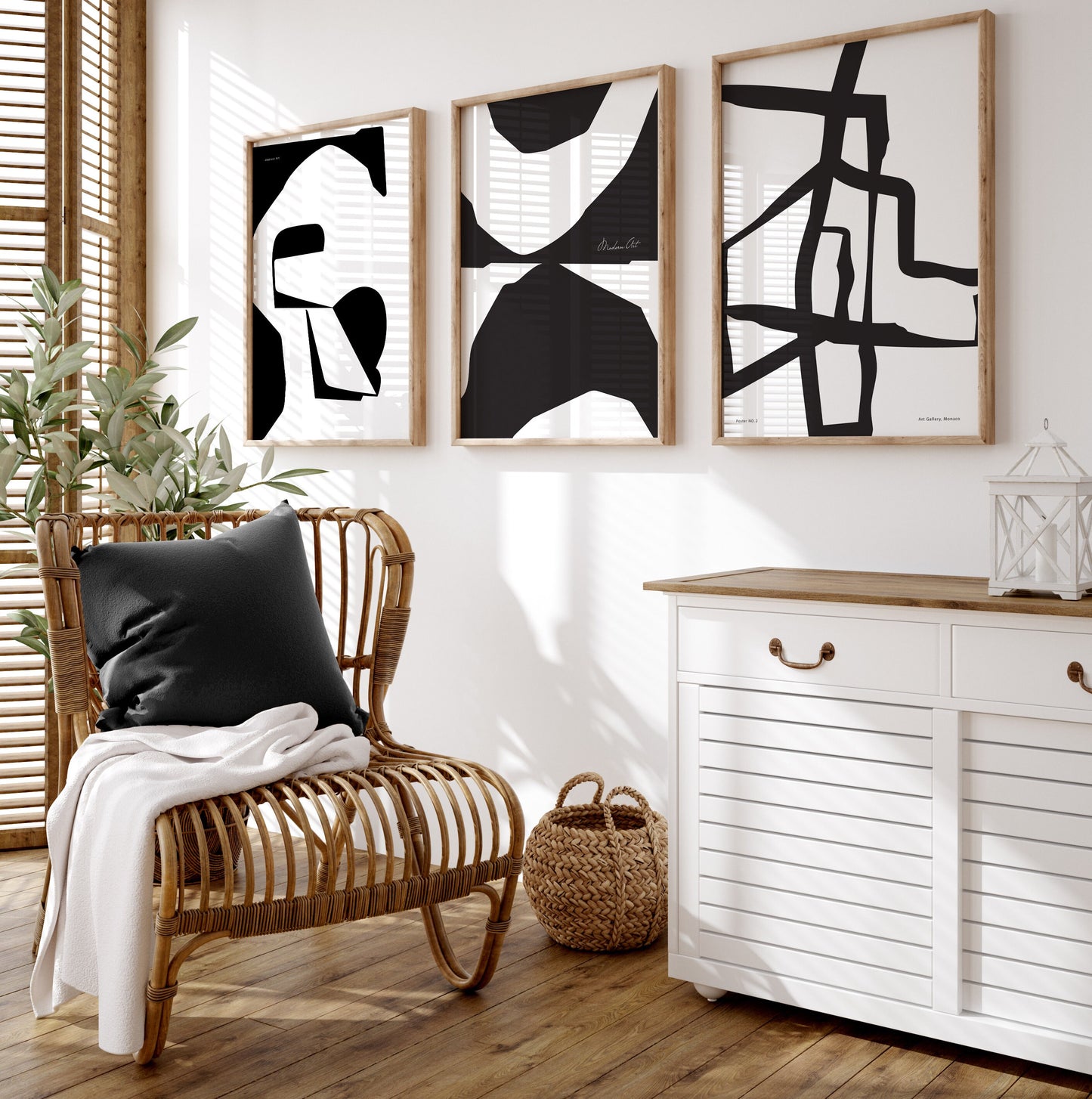 Set of 3 Black & White Abstract Wall Art Prints
