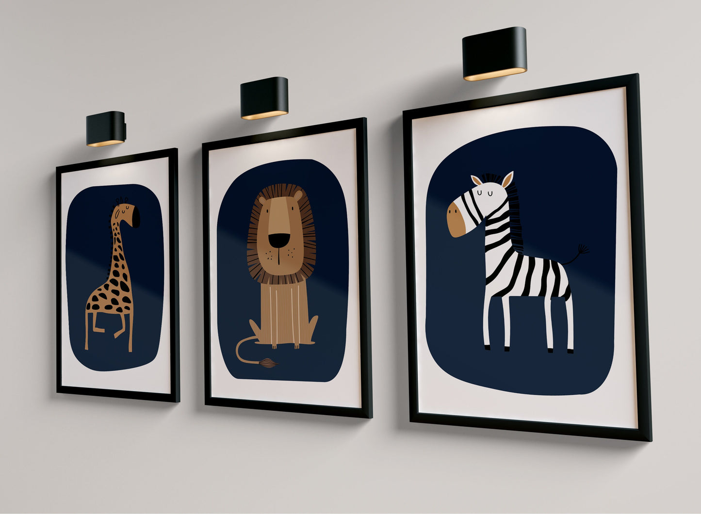 Set of 3 Navy Safari Animal Boys Bedroom Prints