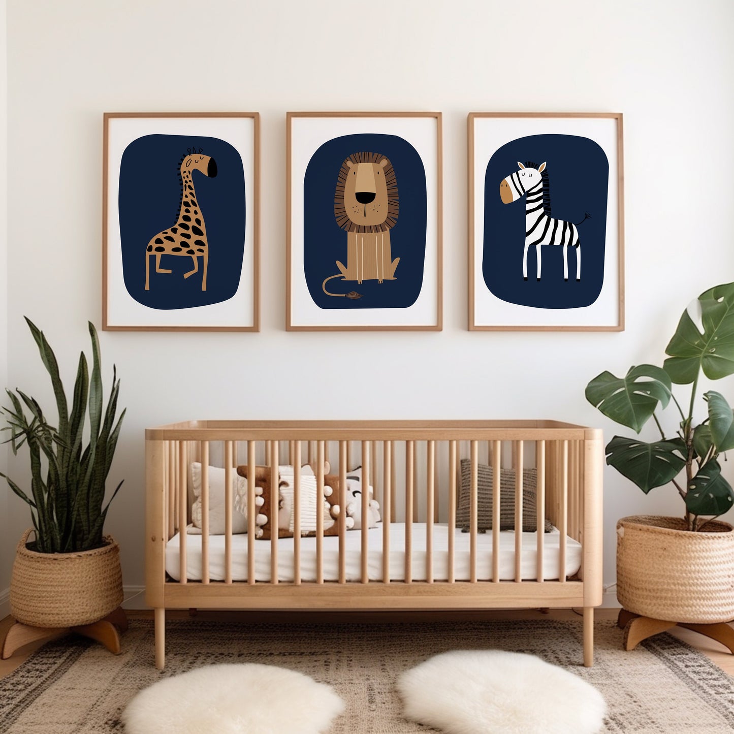 Set of 3 Navy Safari Animal Boys Bedroom Prints