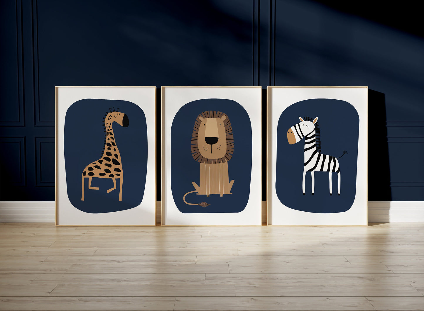 Set of 3 Navy Safari Animal Boys Bedroom Prints