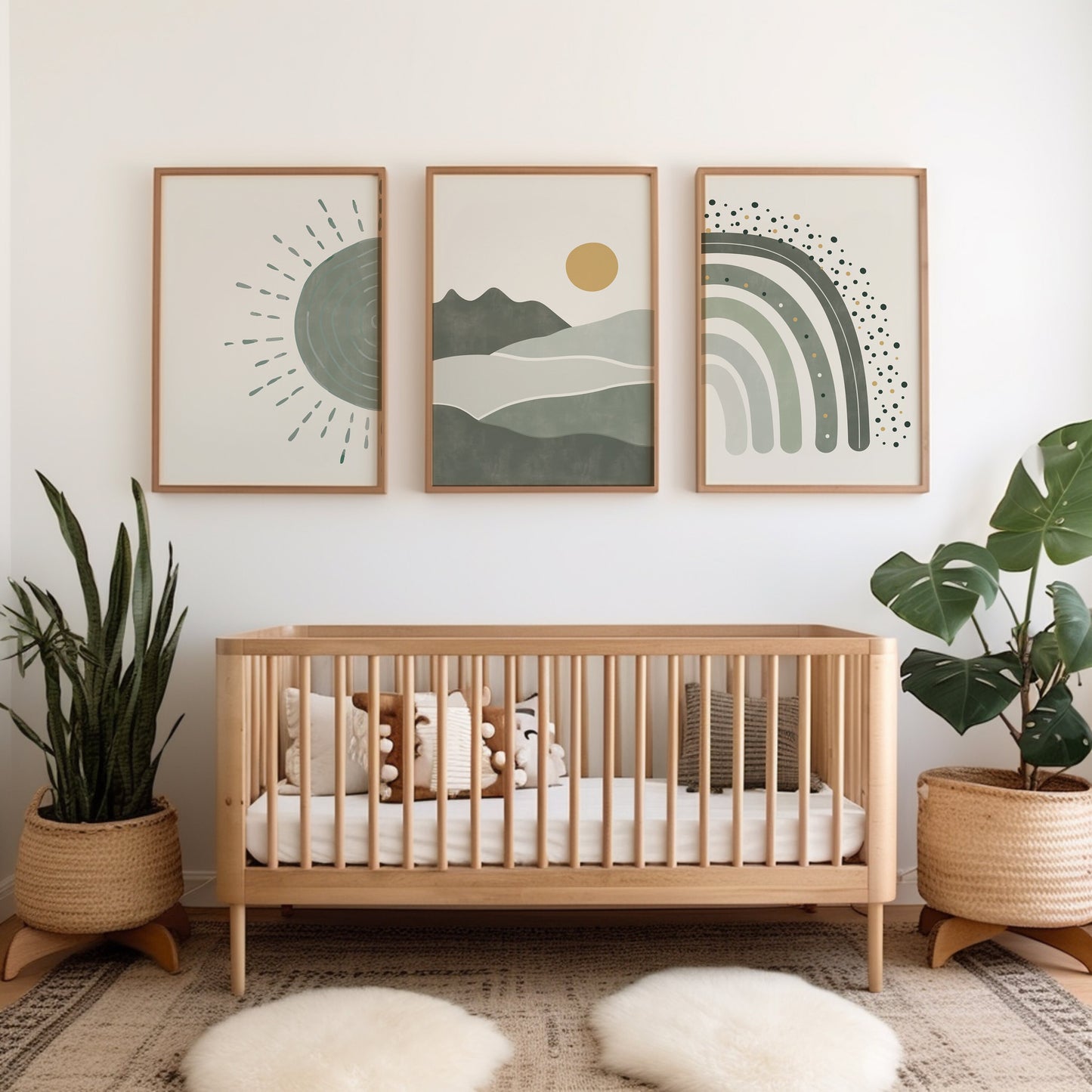 Set of 3 Green Boho Nursery Wall Art Prints