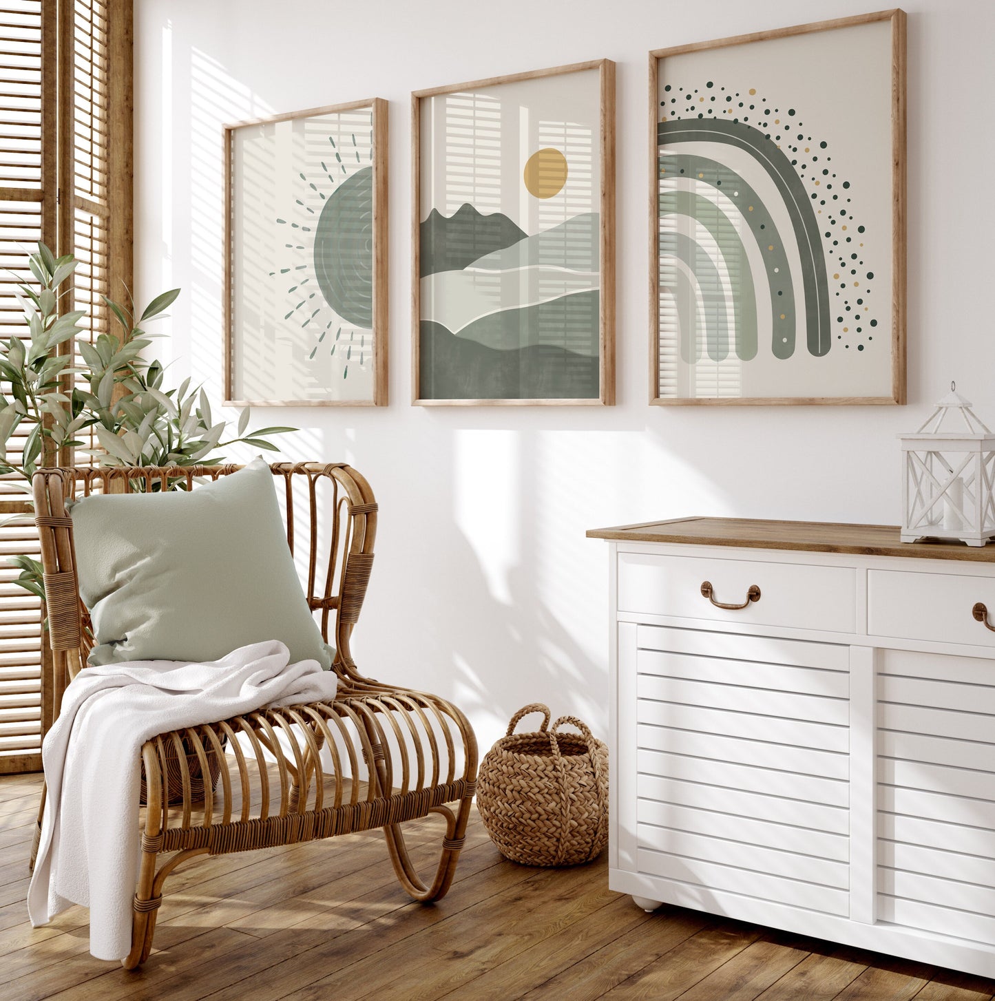 Set of 3 Green Boho Nursery Wall Art Prints