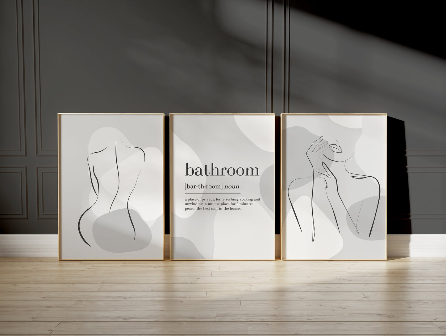 Set of 3 Grey Bathroom Wall Prints