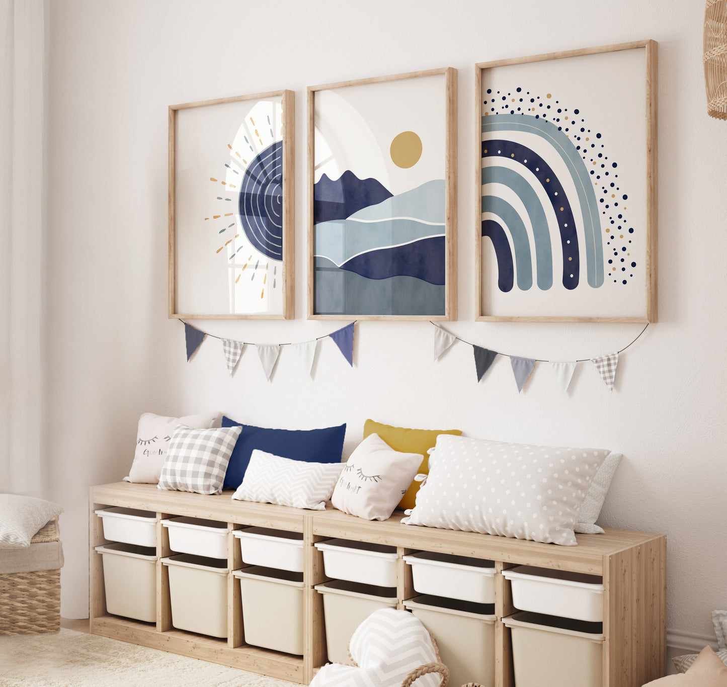 Set of 3 Navy Blue Boho Nursery Prints
