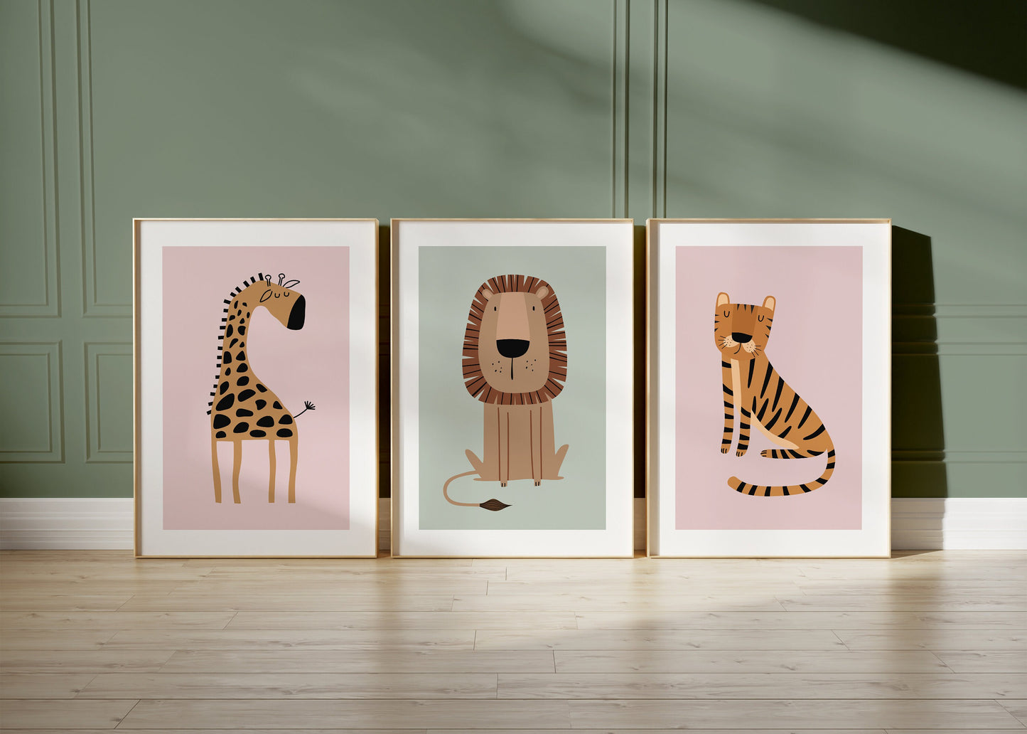 Set of 3 Girls Pink & Green Nursery Wall Art Prints