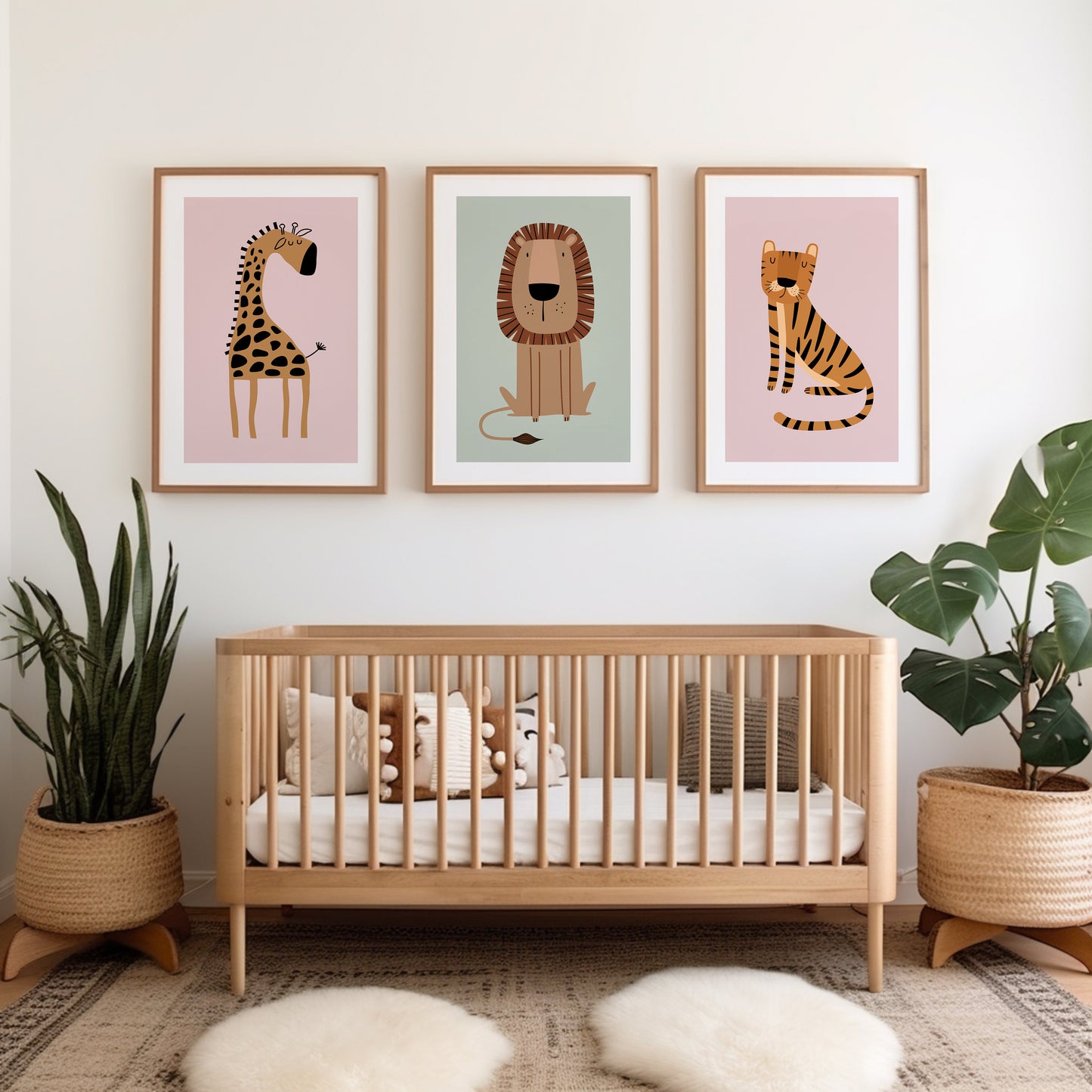 Set of 3 Girls Pink & Green Nursery Wall Art Prints