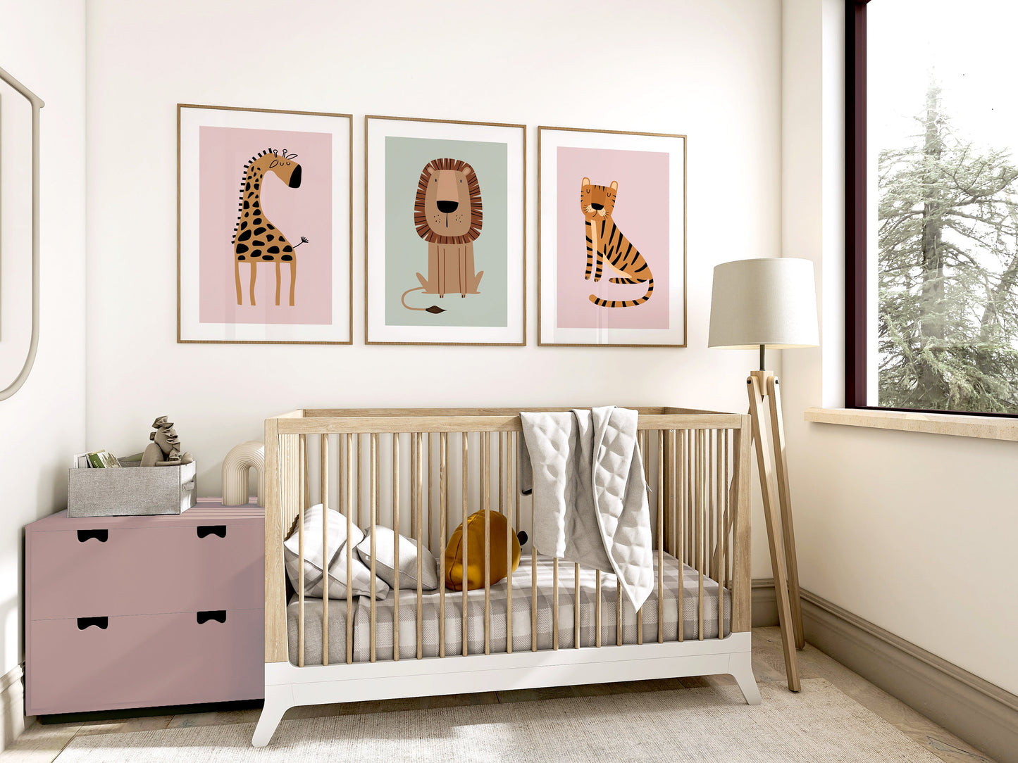 Set of 3 Girls Pink & Green Nursery Wall Art Prints