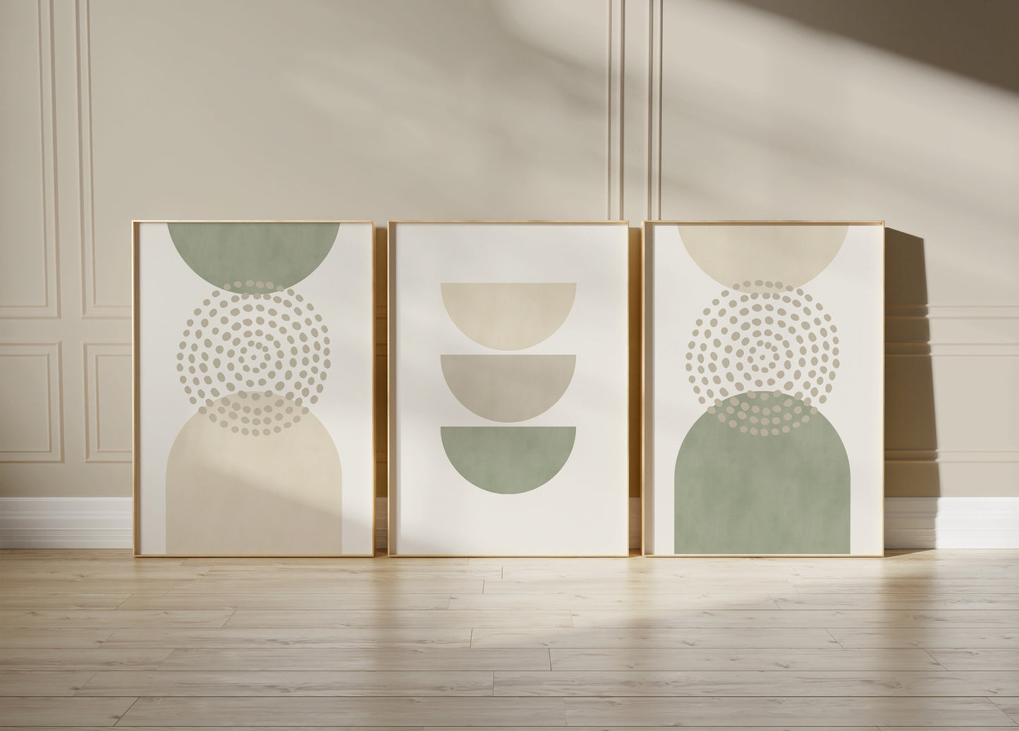 Set of 3 Sage Green & Beige Boho Wall Art Prints
