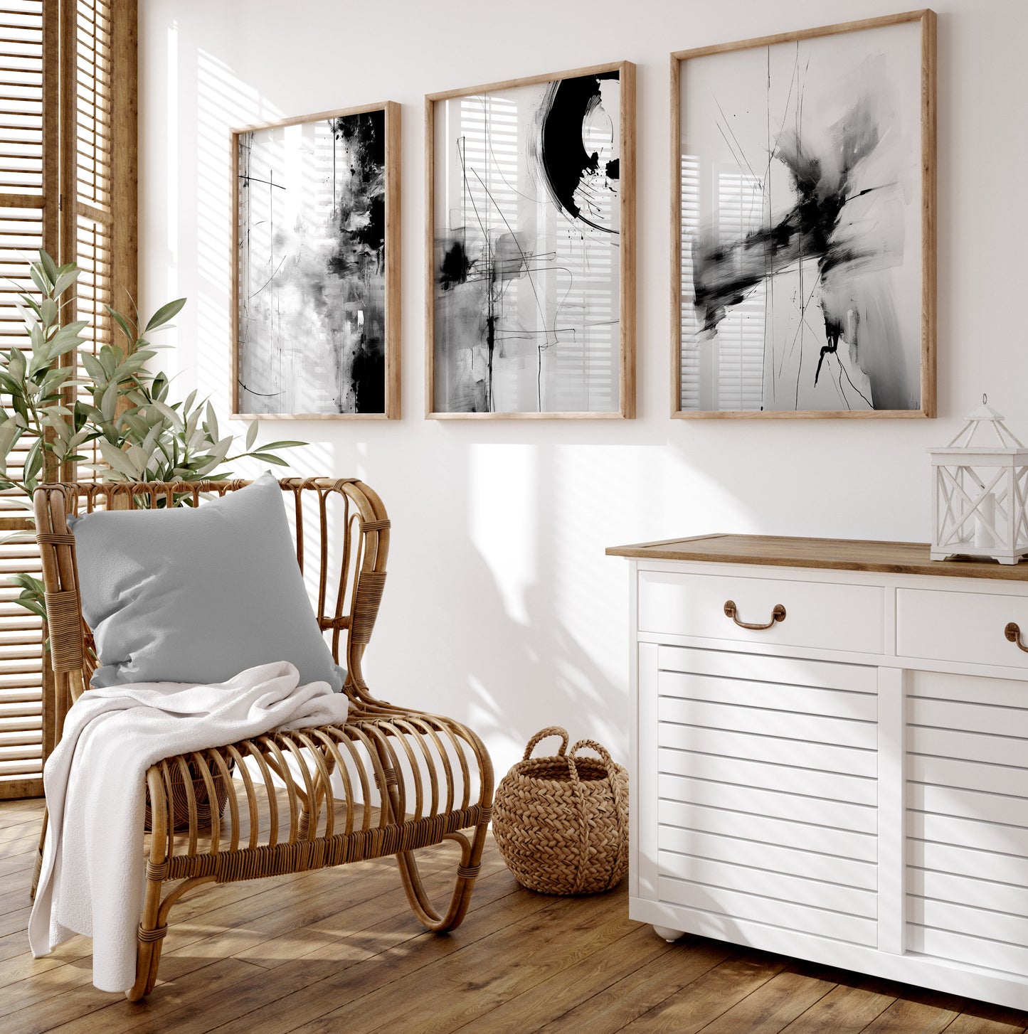 Set of 3 Grey & Black Abstract Wall Art Prints