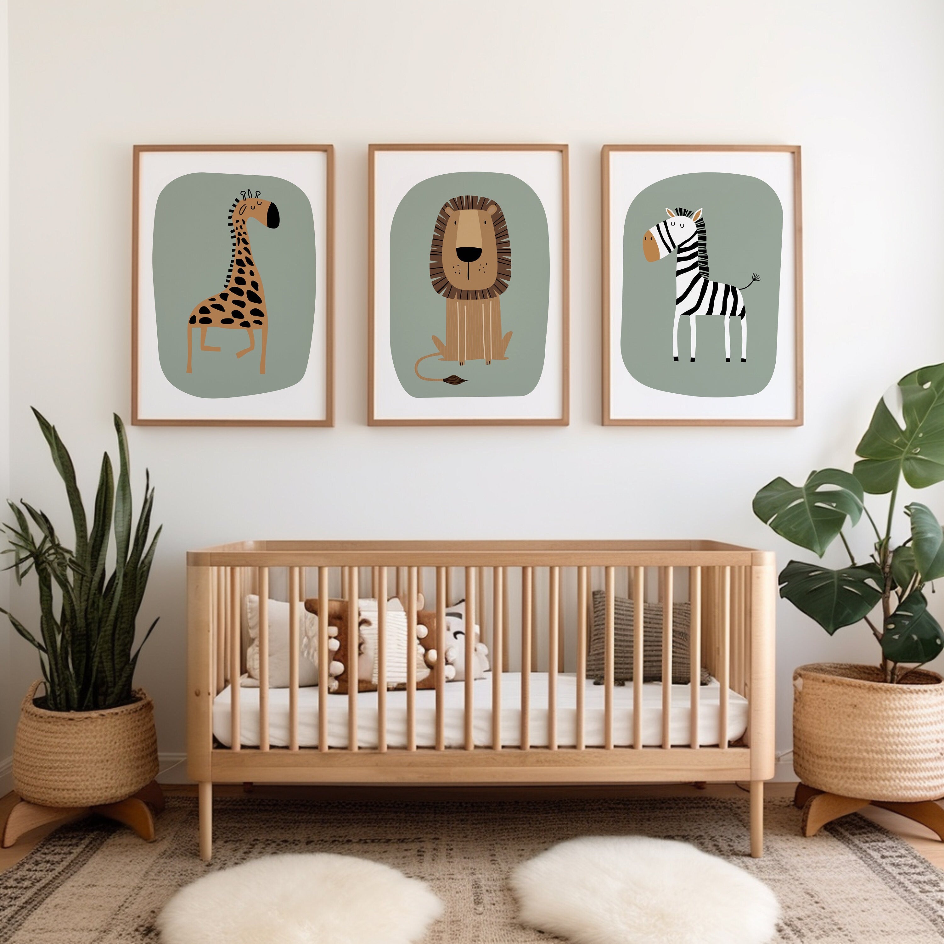 Set of 3 sage green safari animal nursery prints – Styliize Boutique