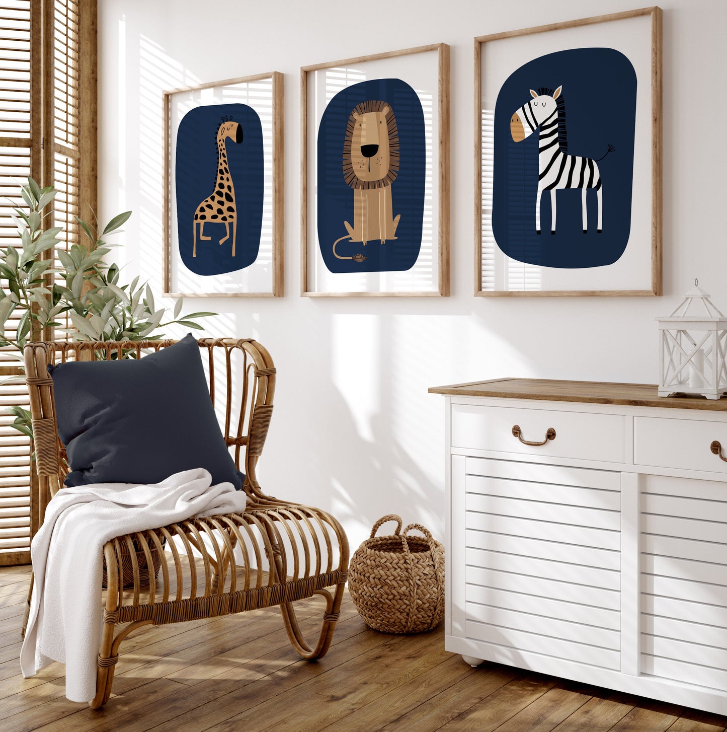 Set of 3 Navy Safari Animal Boys Bedroom Prints