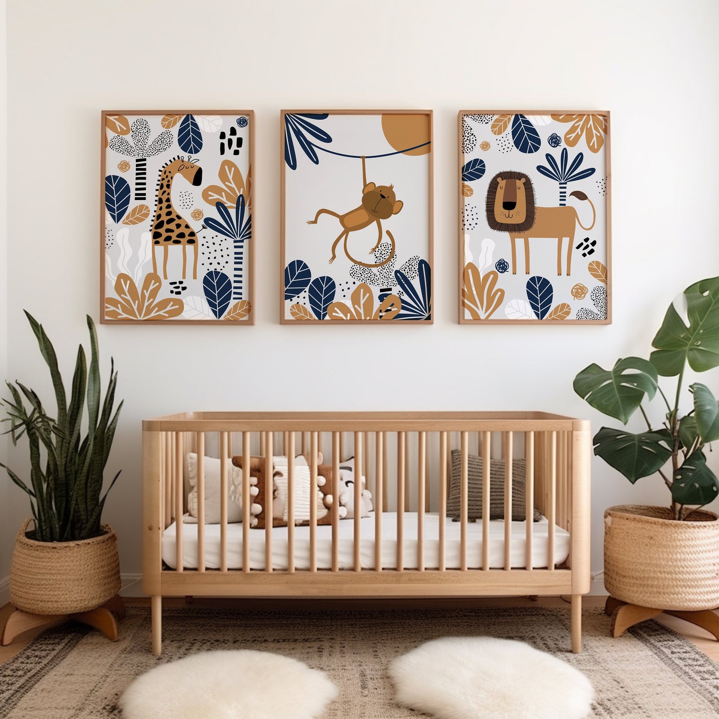 Set of 3 Teal Blue Safari Nursery Wall Art Prints