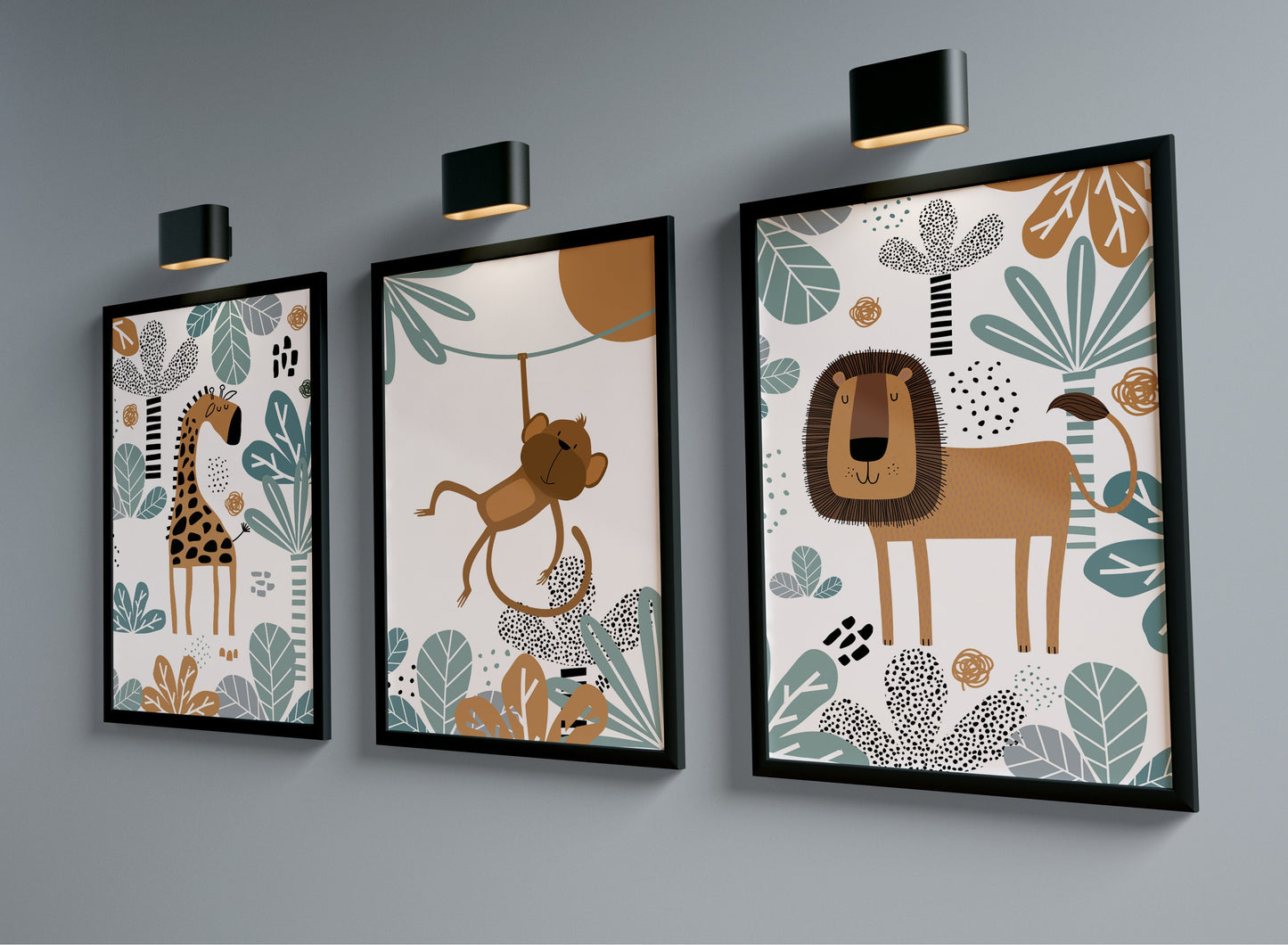 Set of 3 Duck Egg Blue Safari Nursery Wall Prints
