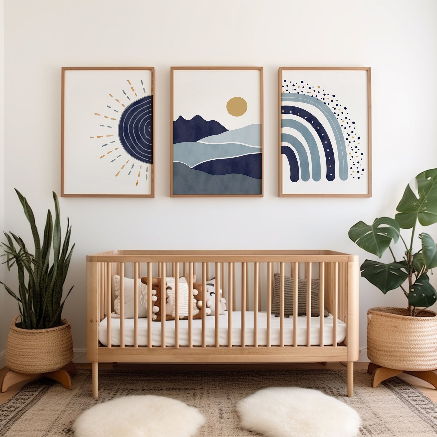 Set of 3 Navy Blue Boho Nursery Prints