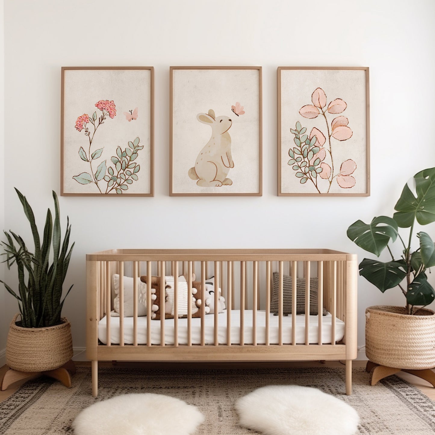 Set of 3 Neutral Bunny Girls Bedroom Prints