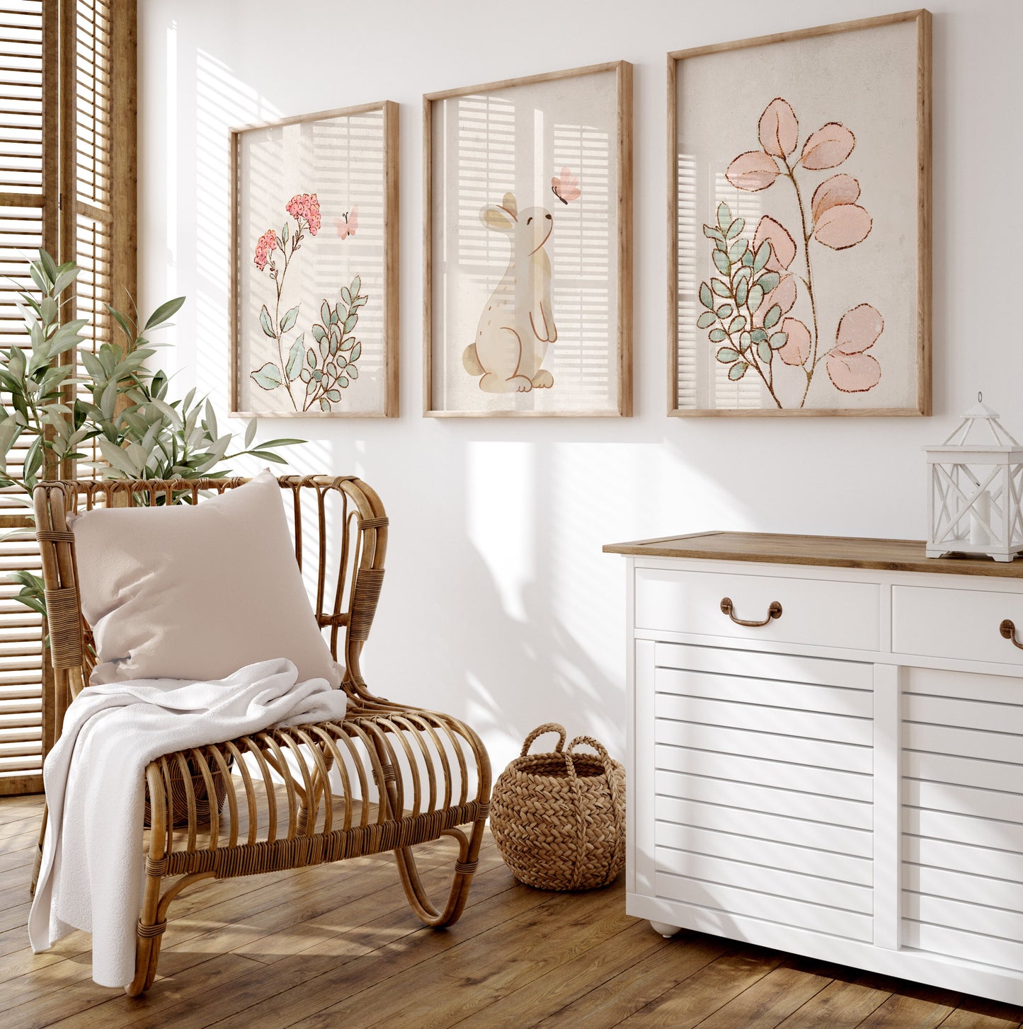 Set of 3 Neutral Bunny Girls Bedroom Prints
