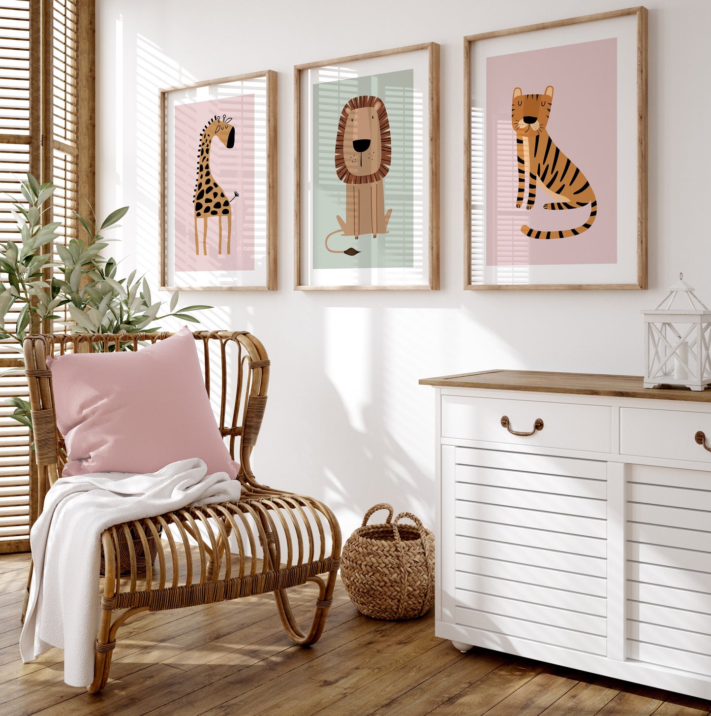 Set of 3 Girls Pink & Green Nursery Wall Art Prints