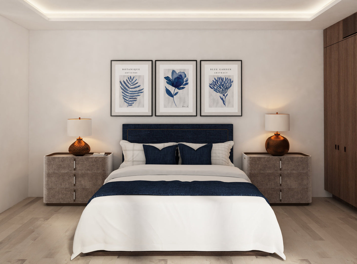 Set of 3 Blue Botanical Wall Prints