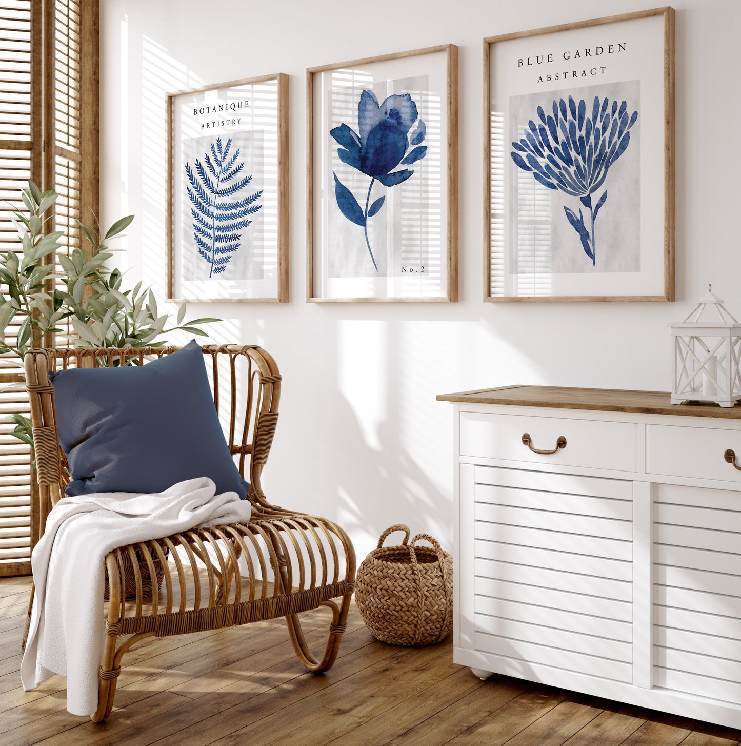 Set of 3 Blue Botanical Wall Prints