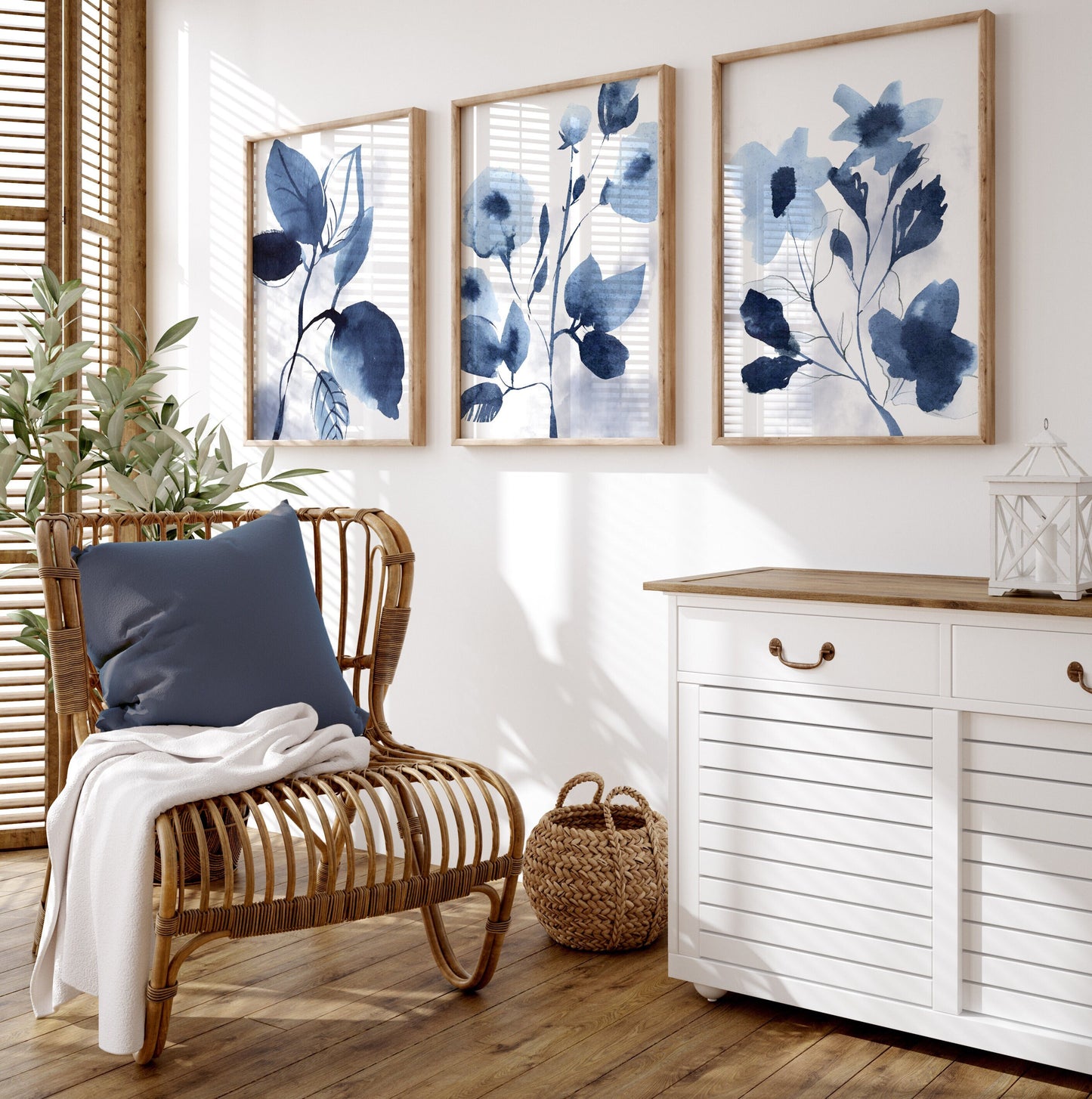 Set of 3 Blue Botanical Wall Art Prints