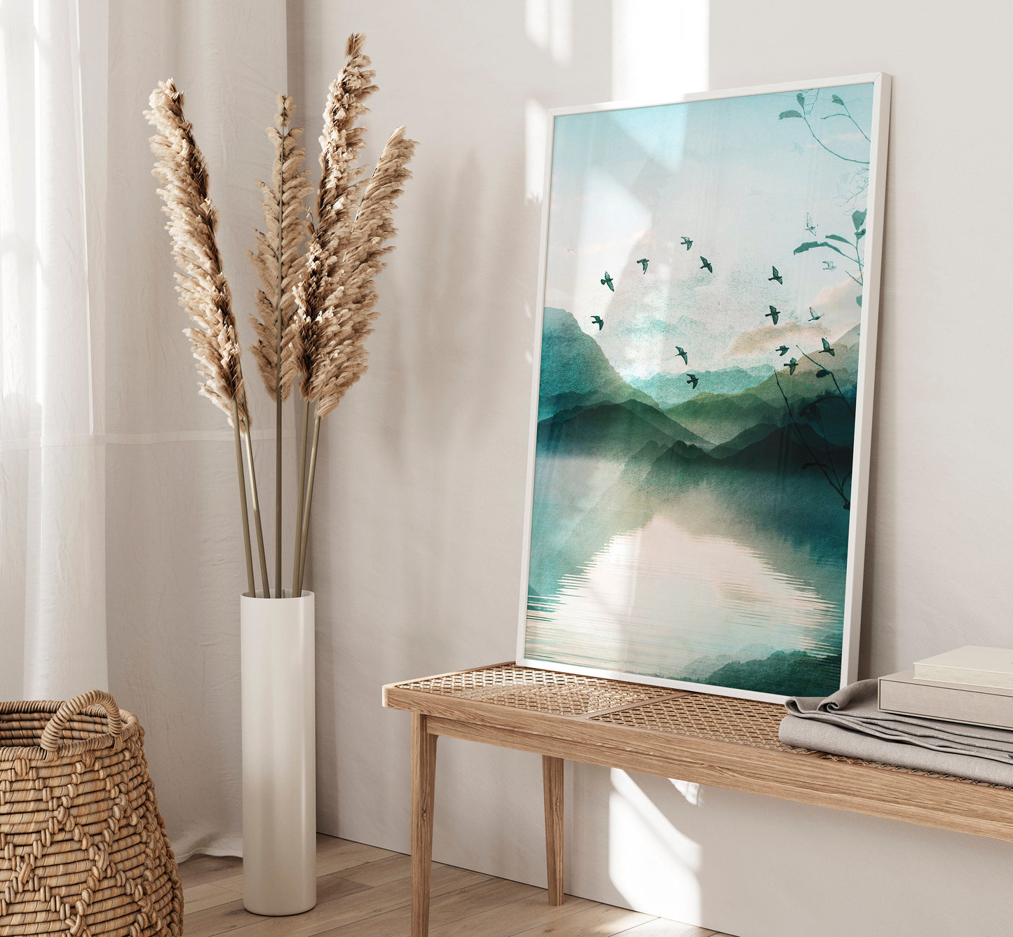 Set of 3 Teal Blue Watercolour Landscape Abstract Wall Prints