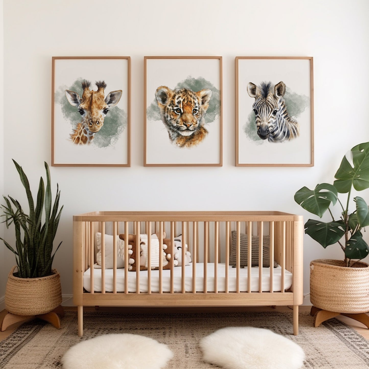 Set of 3 Green Safari Animal Boys bedroom Prints
