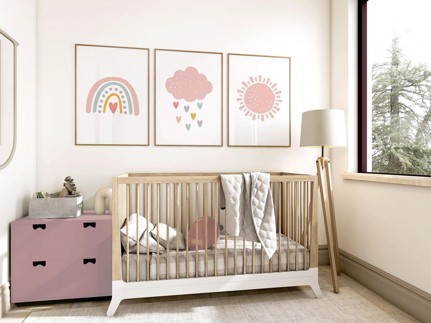 Set of 3 Pink Boho Nursery Wall Art Prints