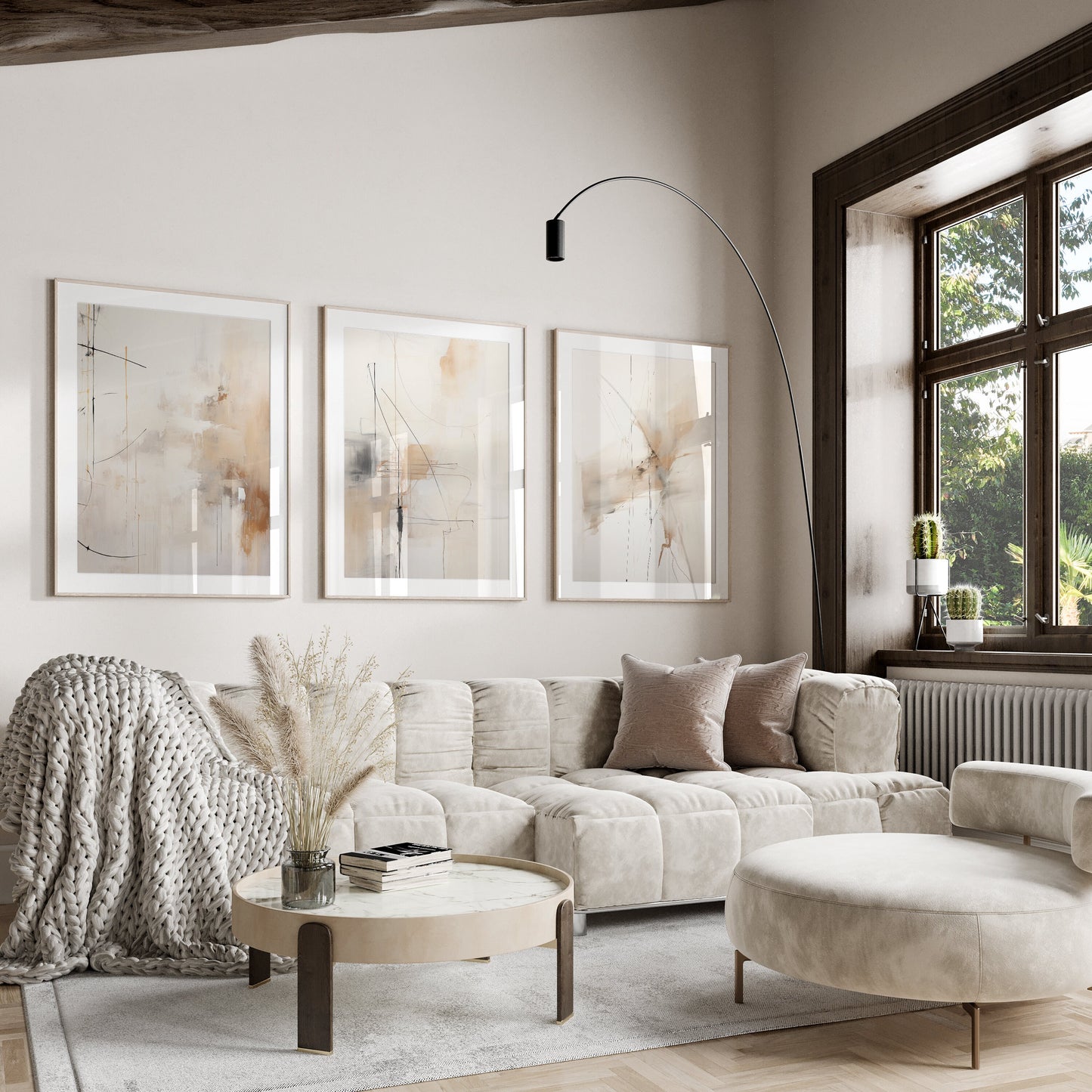 Set of 3 Neutral Abstract Wall Art Prints