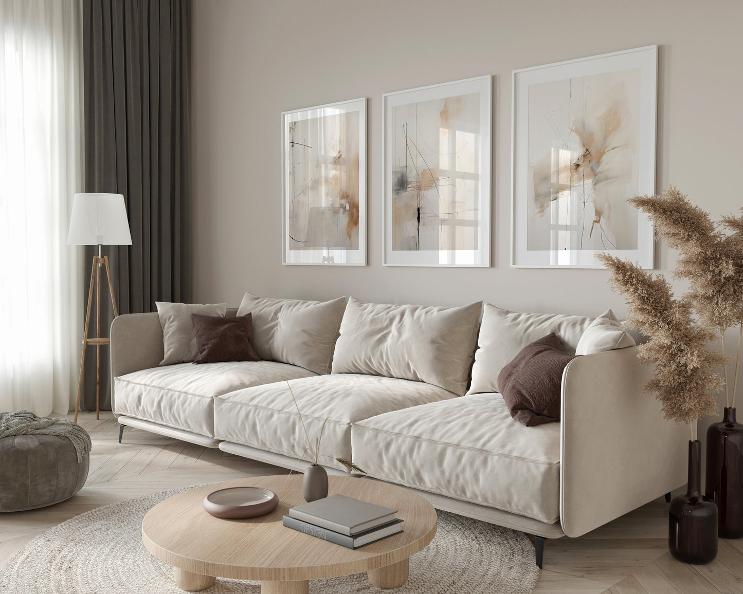 Set of 3 Neutral Abstract Wall Art Prints