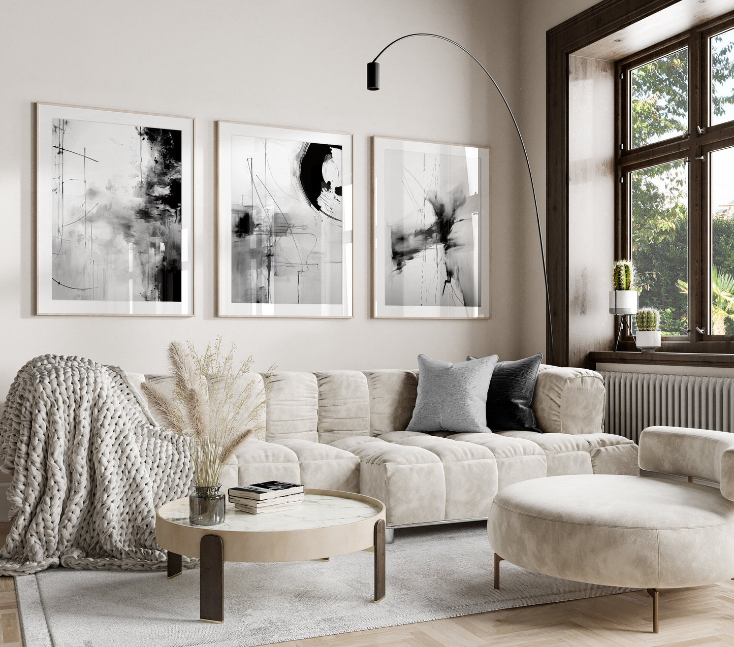Set of 3 Grey & Black Abstract Wall Art Prints