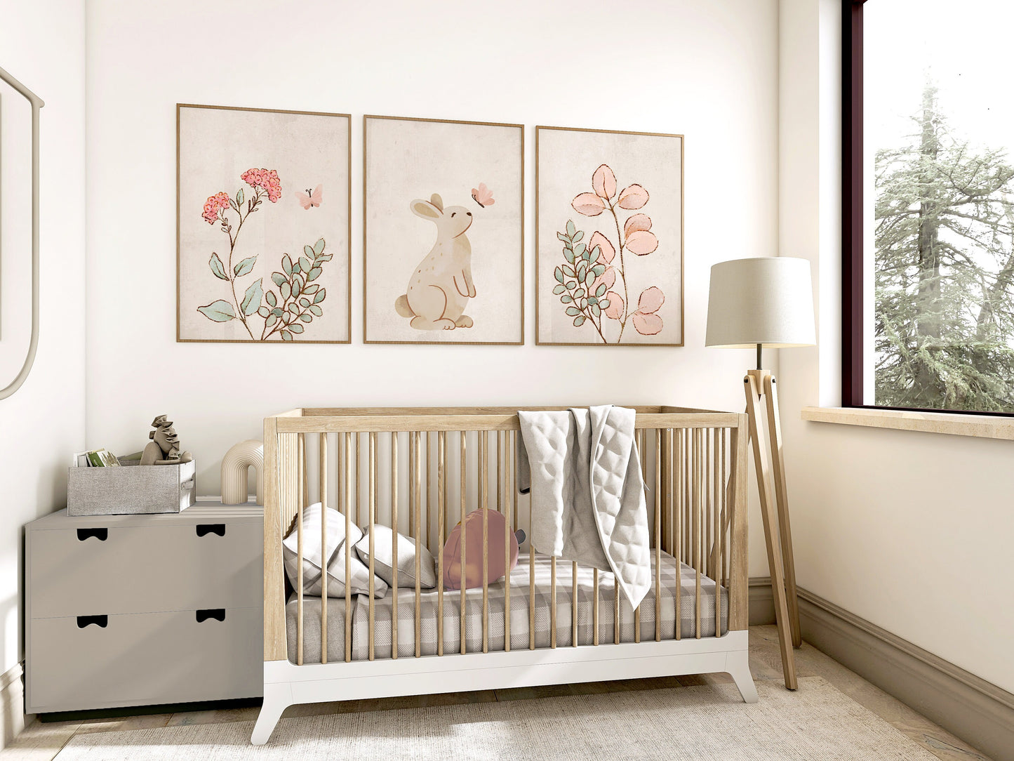 Set of 3 Neutral Bunny Girls Bedroom Prints