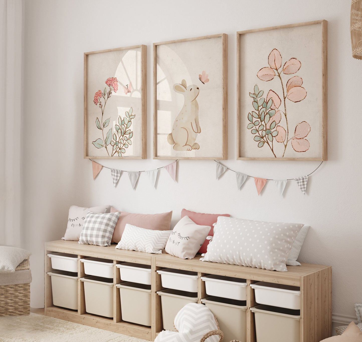 Set of 3 Neutral Bunny Girls Bedroom Prints