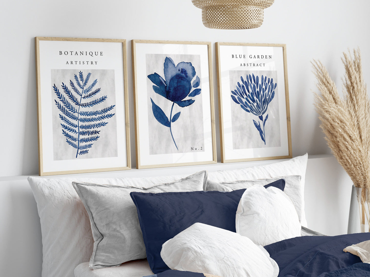 Set of 3 Blue Botanical Wall Prints
