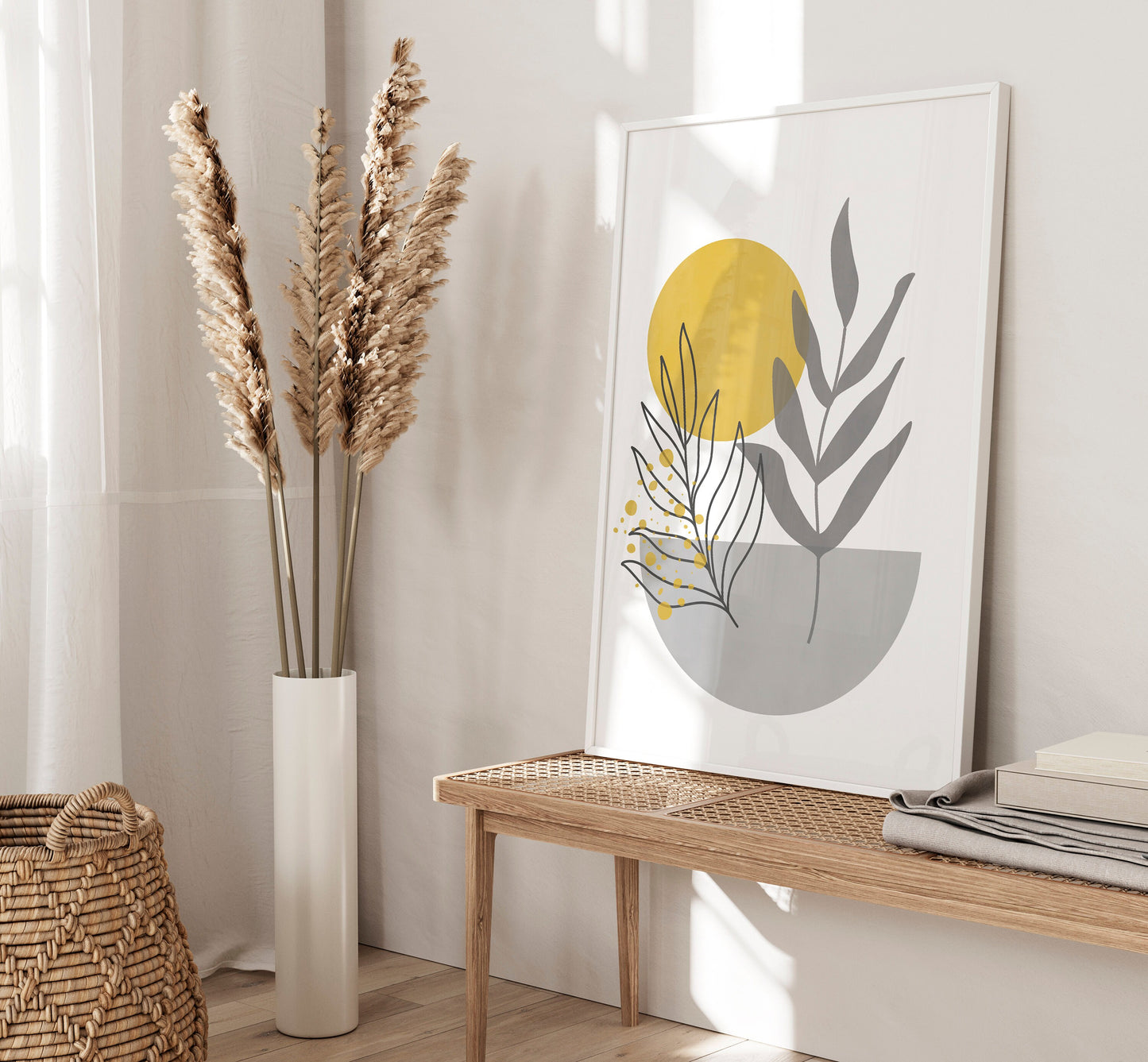 Set of 3 Grey & Yellow Boho Wall Prints