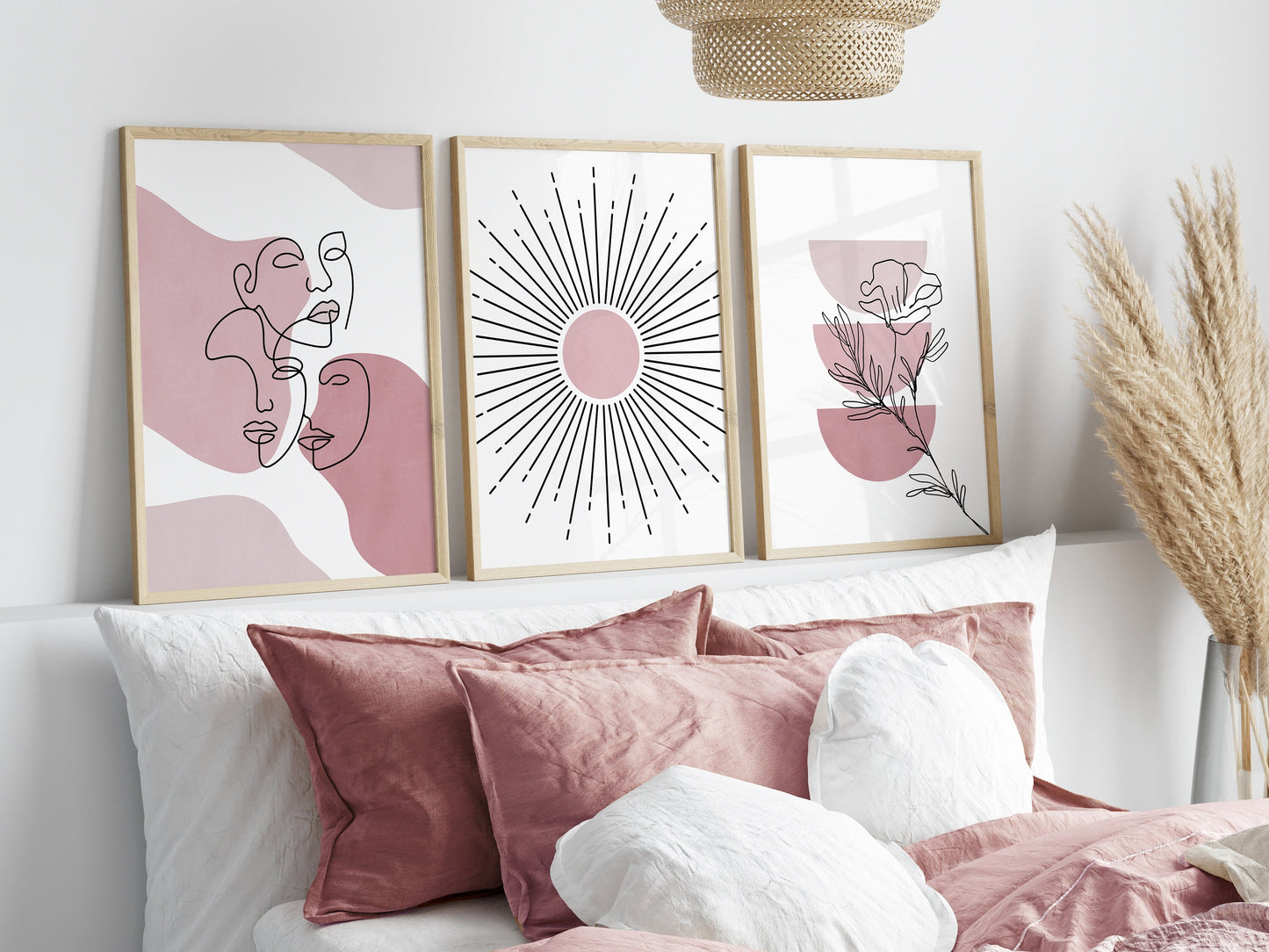 Set of 3 Pink Abstract Wall Art Prints