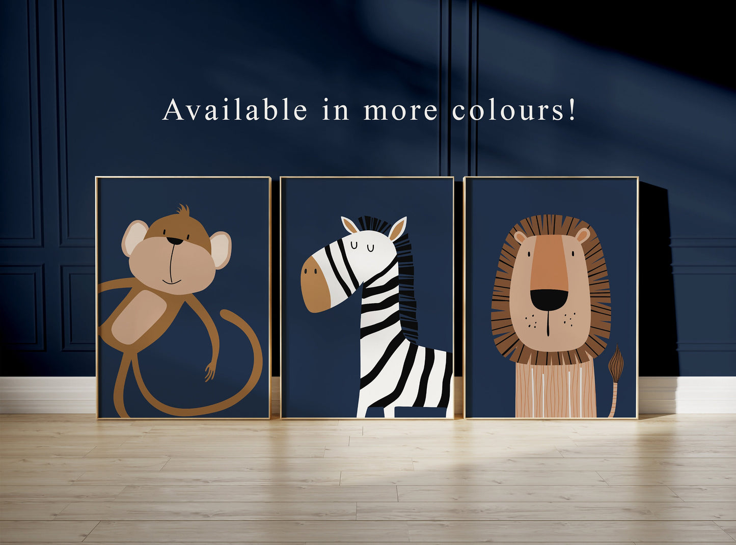 Set of 3 navy blue safari animal boys bedroom prints