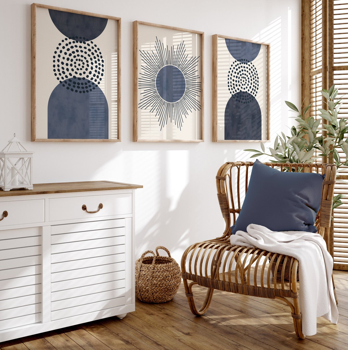 Set of 3 Blue Watercolour Boho Wall Art Prints
