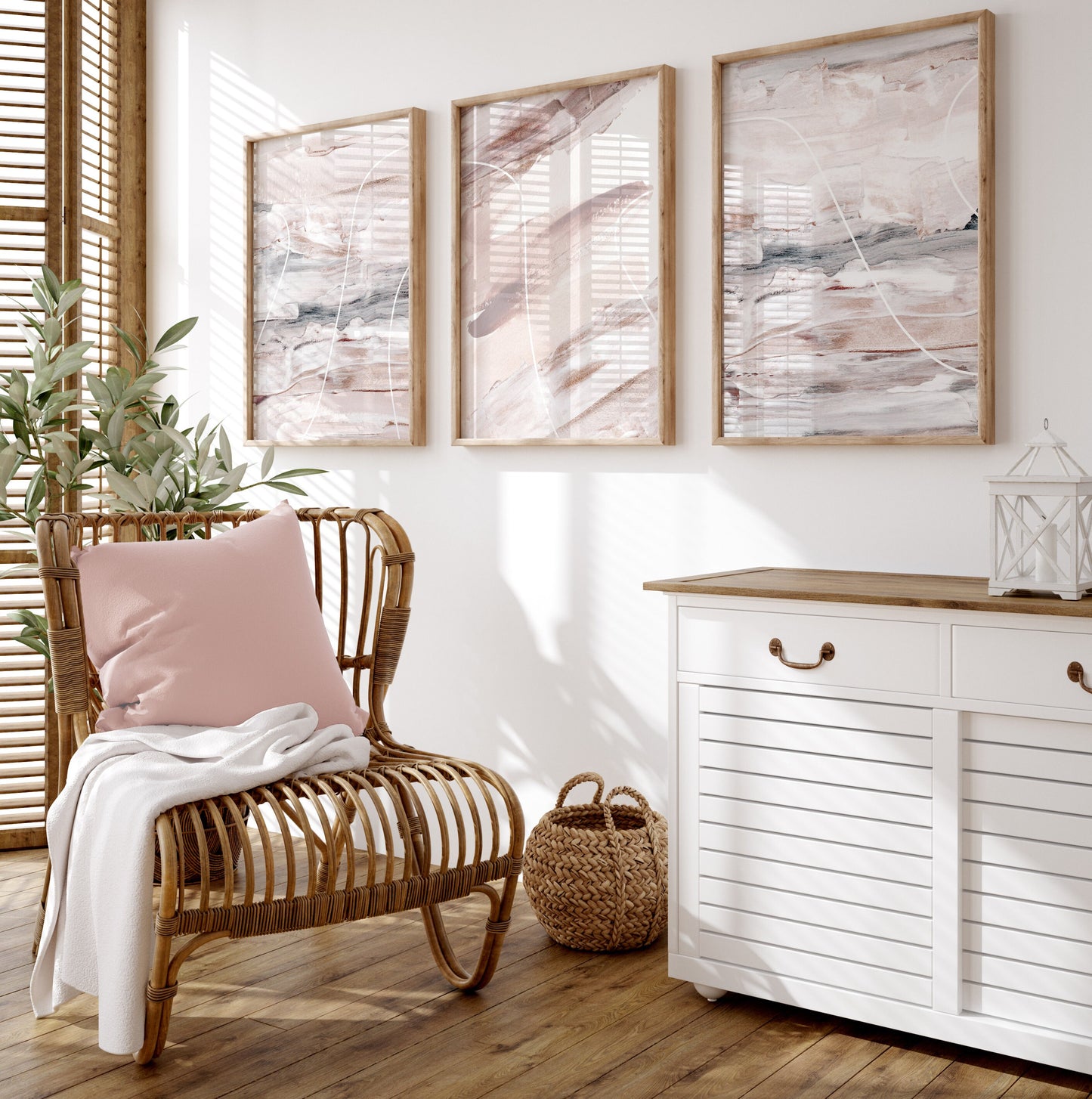 Set of 3 Pink & Grey Abstract Wall Art Prints