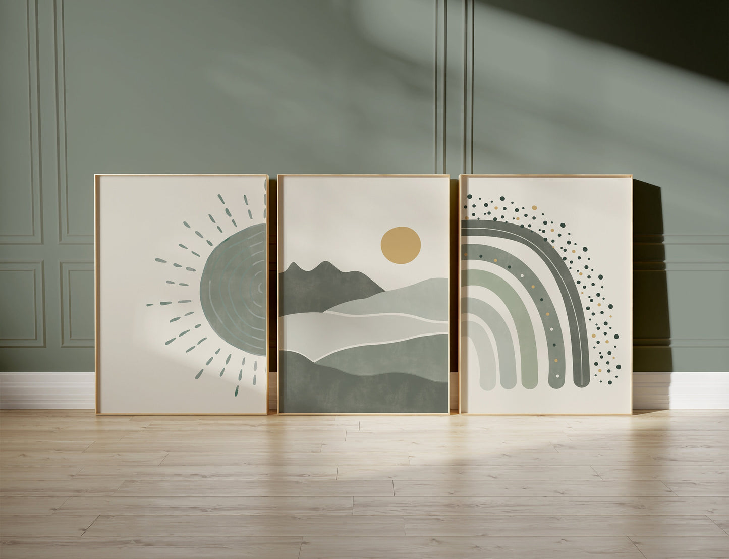 Set of 3 Green Boho Nursery Wall Art Prints