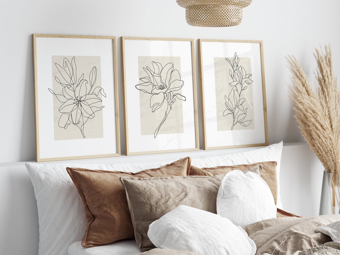 Set of 3 Floral Line Art Wall Prints