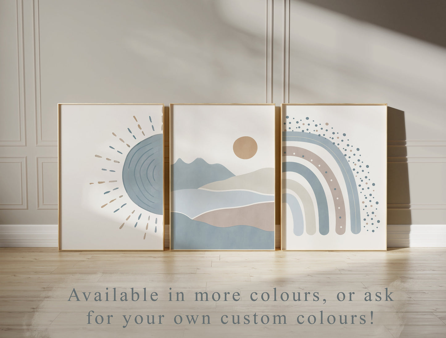 Set of 3 blue Boho Nursery Wall Prints