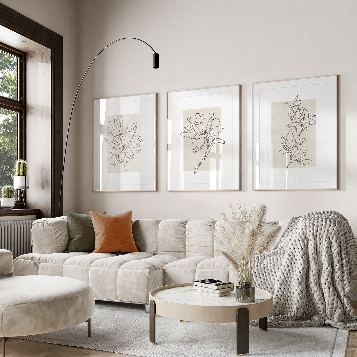 Set of 3 Floral Line Art Wall Prints