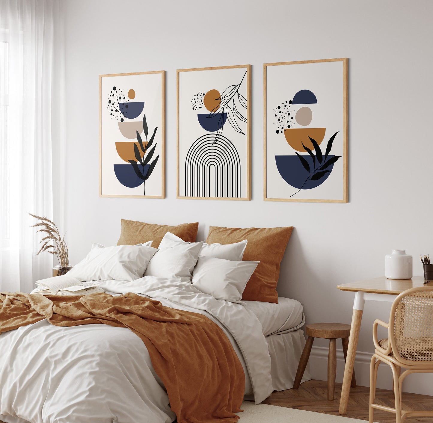 Set of 3 Navy & Rust Boho Wall Art Prints