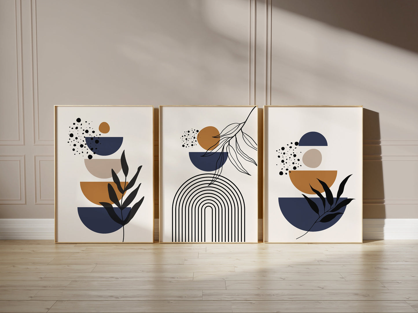 Set of 3 Navy & Rust Boho Wall Art Prints