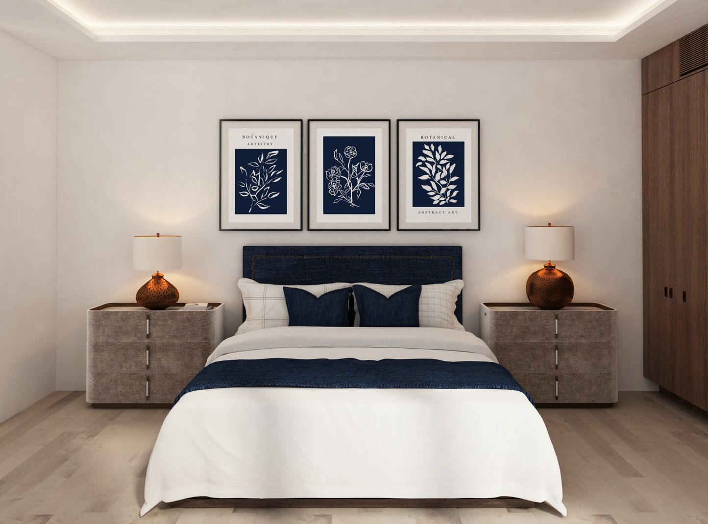 Set of 3 Blue Botanical Wall Prints