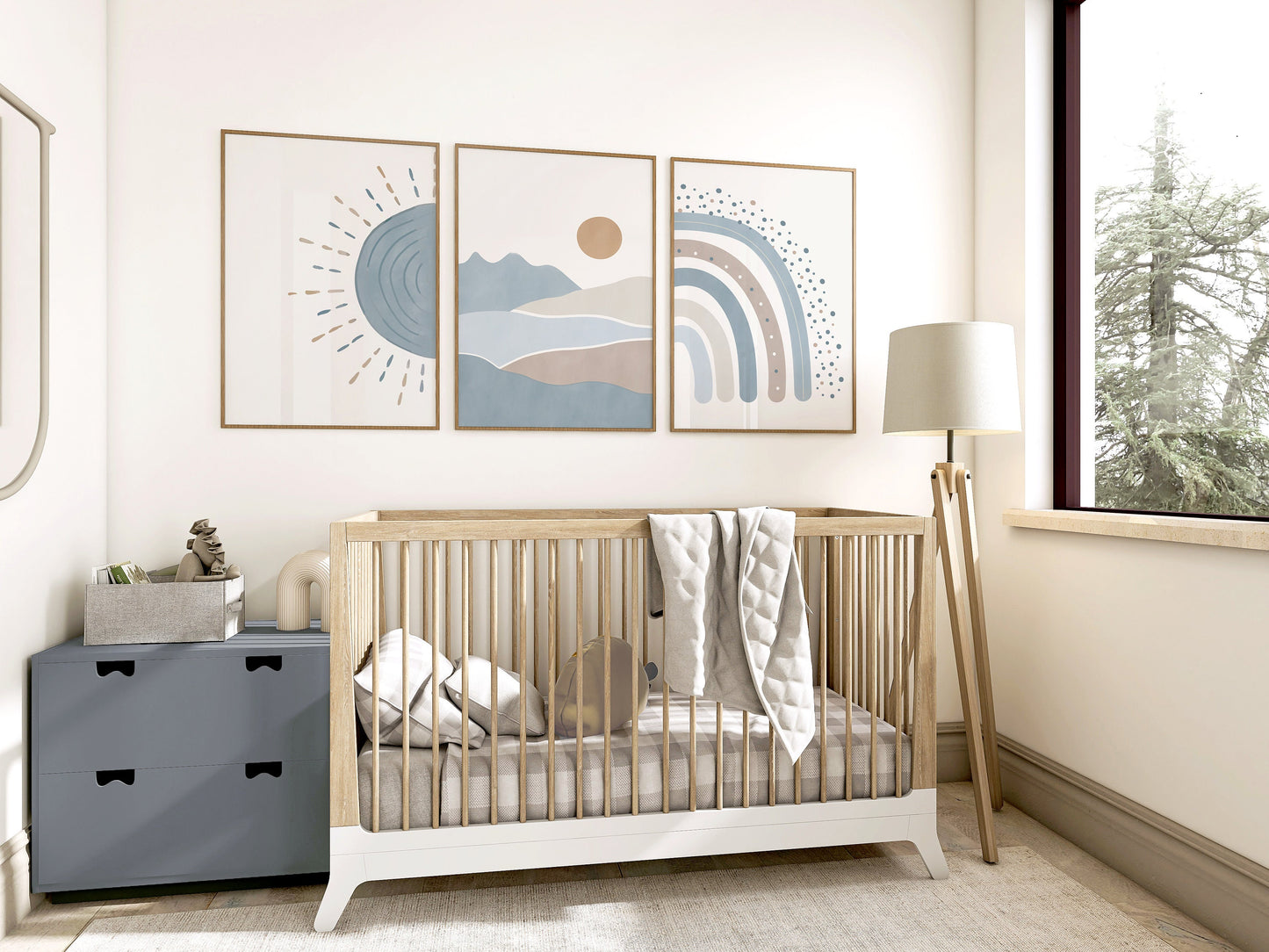 Set of 3 blue Boho Nursery Wall Prints