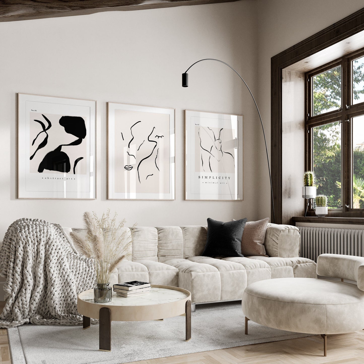 Set of 3 Neutral Modern Abstract Art Prints