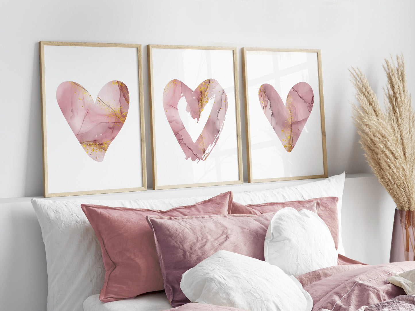 Set of 3 Pink Marble Heart Abstract Wall Prints